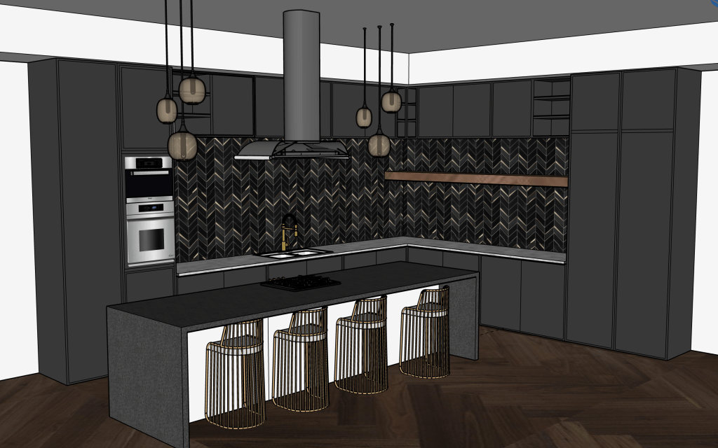Så här kan en 3D-bild se ut över ditt projekt. Ett kök ritat i 3D.